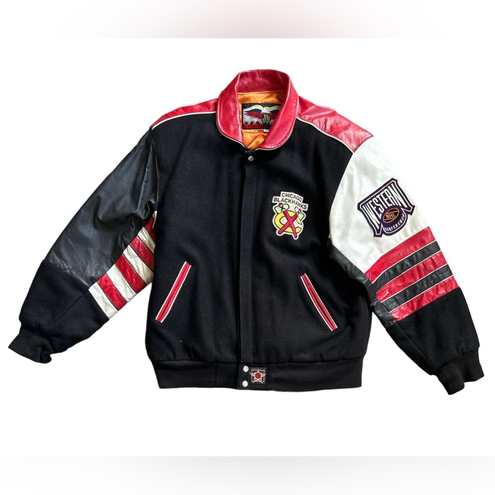 Rare Jeff Hamilton Chicago Blackhawks Conference Wool Leather Jacket Size: M